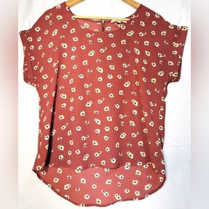 Hippie Rose Pink Short Sleeve with Floral Print Blouse Size XL